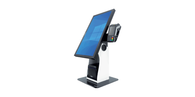 Countertop self-serve kiosk with a 15.6 inch touch screen and EFTPOS cradle