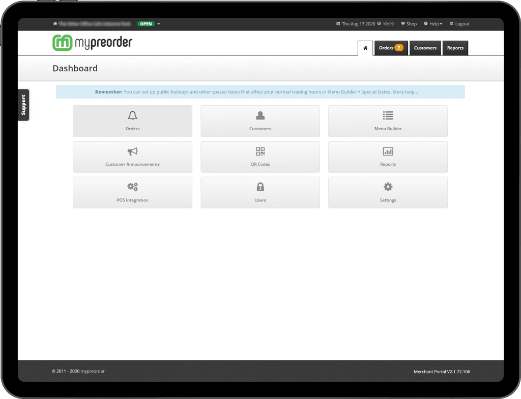 Merchant dashboard interface